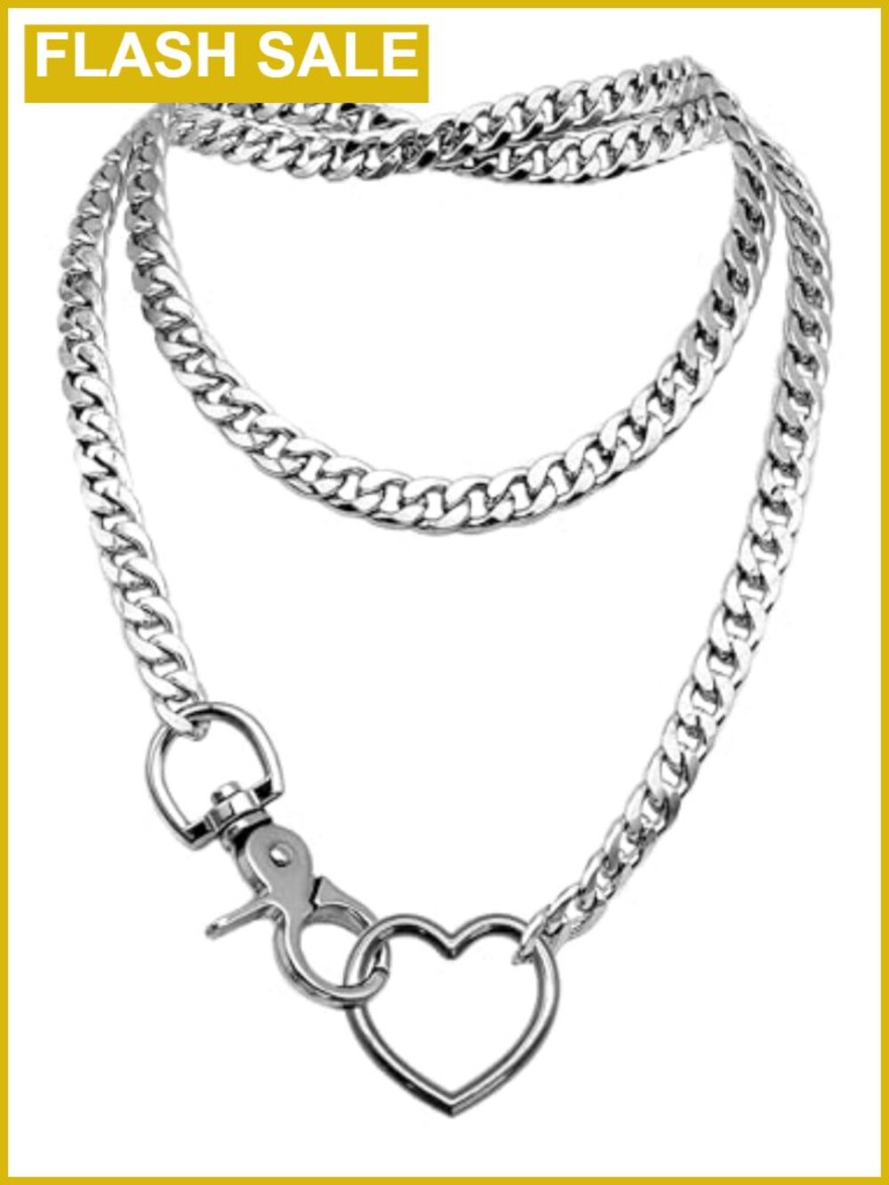 Double Layer Heart O-Ring Slip Chain Necklace Cuban Link Layered Y-Necklace